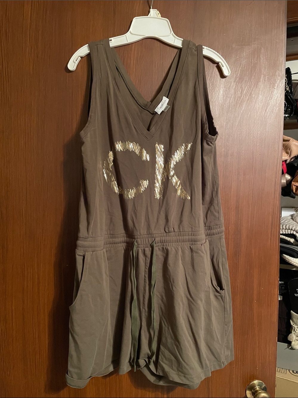 Calvin Klein Brown Sleeveless Romper with Gold CK Logo